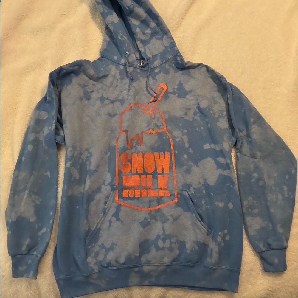 Graphic Tie-Dye Sweatshirt with Orange and Yellow Text Streetwear